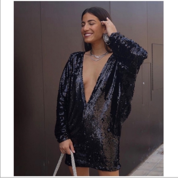 Zara Multi Position Black Sequin Dress NWT - Picture 10 of 11